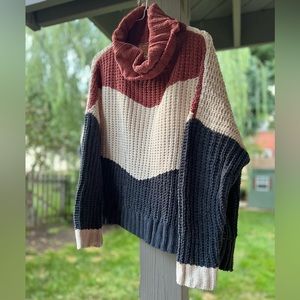 POL Cowl Neck Three-Tone Sweater